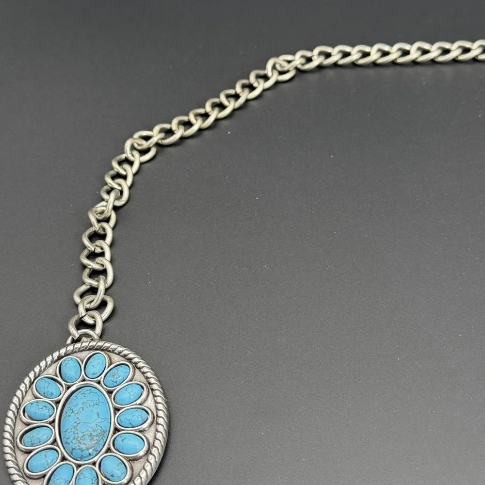 Chico's Women Belt Sm/Md Turquoise Stone Silver Medallion Southwestern Style NWT
